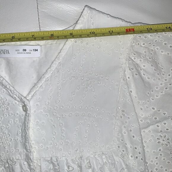 Zara Cotton Sewing V- Neck Buttons Front Tiered Mini Dress Size 9 - Picture 4 of 11